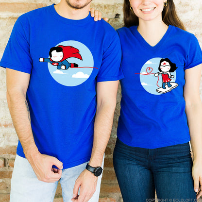 Made for Loving You™ His & Hers Matching Couple Shirt Set Blue