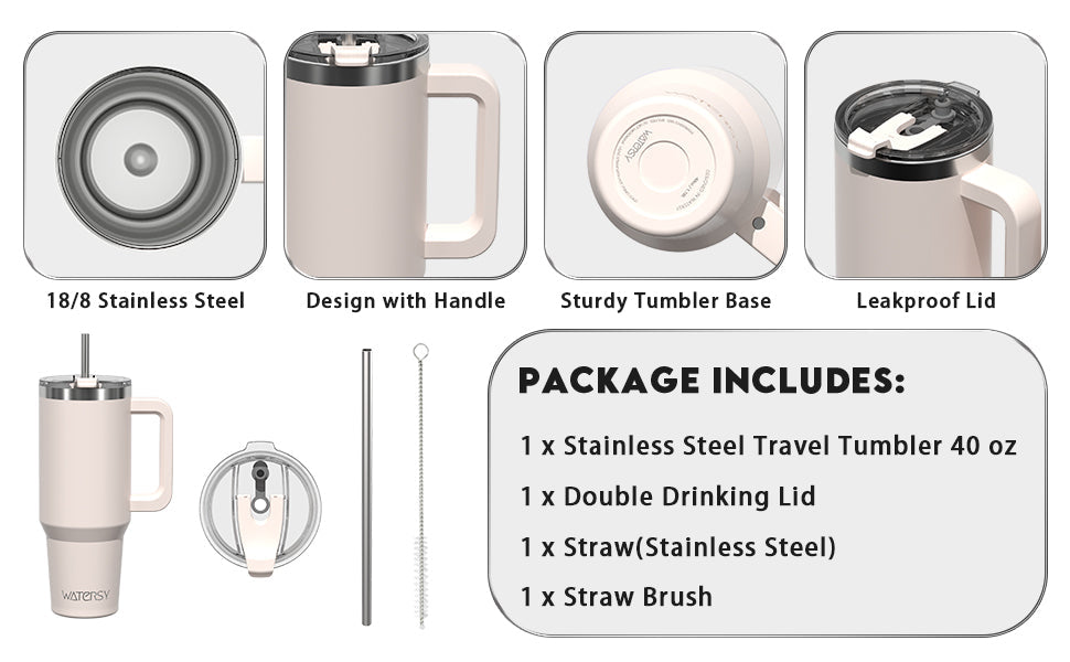 WATERSY 40oz Coffee Mug to Go Thermal Mug Double-Walled Stainless Steel Vacuum Leak